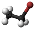 Ball and stick model of bromoethane