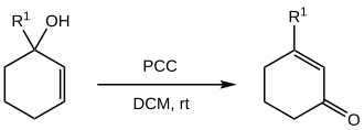 The Babler-Dauben oxidation of cyclic tertiary allylic alcohols to cyclic enones using PCC.