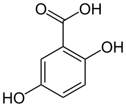 2D representation of the chemical structure of Gentisic acid.