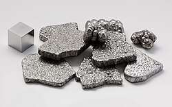 Pure iron chips with an iron cube