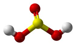 Ball-and-stick model of sulfurous acid