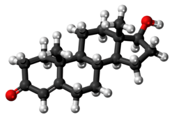 A ball-and-stick model of testosterone.