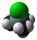Space-filling model of the trimethylsilyl chloride molecule