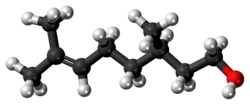 Ball-and-stick model of the (+)-citronellol molecule