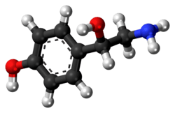 Ball-and-stick model of the octopamine molecule