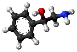 Ball-and-stick model of the phenylethanolamine molecule