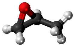 Ball-and-stick model of the propylene oxide molecule
