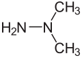 Skeletal formula of unsymmetrical dimethylhydrazine with some implicit hydrogens shown