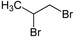 Skeletal formula of 1,2-dibromopropane with some implicit hydrogens shown