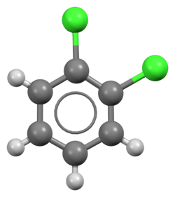 Ball-and-stick model of the 1,2-dichlorobenzene molecule