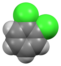 Space-filling model of the 1,2-dichlorobenzene molecule