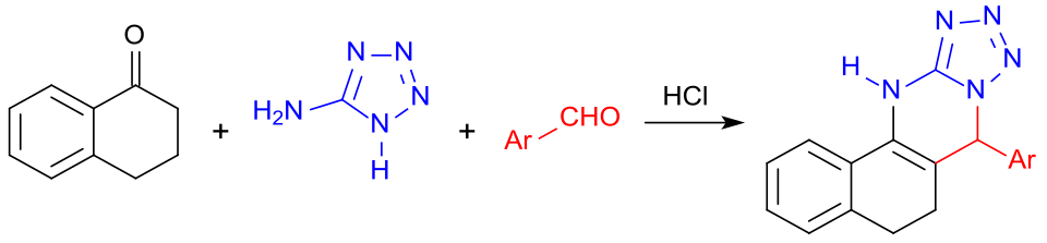 Multikomponentenreaktion von 1-Tetralon mit Aminotetrazol und aromatischem Aldehyd
