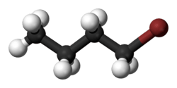 Ball and stick model of 1-bromobutane