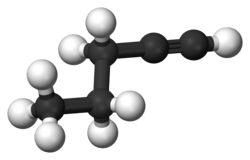 Ball-and-stick model of 1-pentyne