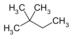 Stereo, skeletal formula of 2,2-dimethylbutane with some implicit hydrogens shown