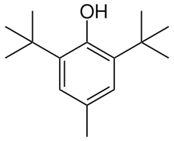 Skeletal formula of butylated hydroxytoluene