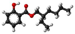 Ball-and-stick model of the octyl salicylate molecule