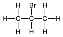 Skeletal formula of 2-bromopropane with all explicit hydrogens added