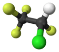 Ball-and-stick model of 2-chloro-1,1,1,2-tetrafluoroethane