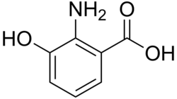 Skeletal formula of 3-hydroxyanthranilic acid