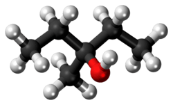 Ball-and-stick model of 3-methyl-3-pentanol