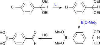 Synthese von 4-Formylphenylboronsäure aus 4-Chlorbenzaldehy und Lithiummetall