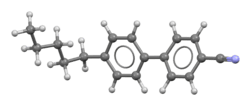 Space-filling model of the 4-cyano-4'-pentylbiphenyl molecule