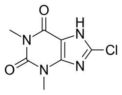 Skeletal formula of 8-chlorotheophylline