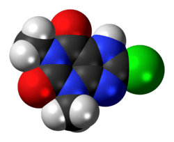 Space-filling model of the 8-chlorotheophylline molecule