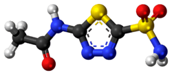 Ball-and-stick model of the acetazolamide molecule