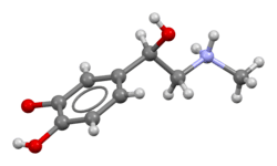 Ball-and-stick model of epinephrine (adrenaline) molecule