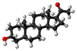 Ball-and-stick model of the allopregnanolone molecule