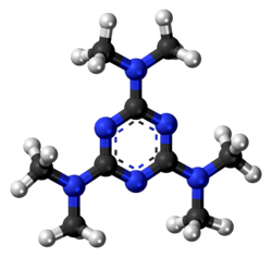 Ball-and-stick model of the altretamine molecule