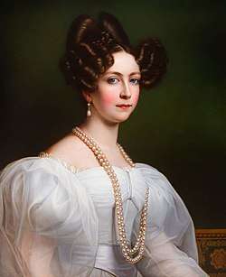 Empress Amélie of Brazil, granddaughter of Joséphine de Beauharnais (first wife of Napoleon) wearing a two-strand pearl necklace and earrings set, 1829