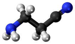 Ball-and-stick model of the aminopropionitrile molecule