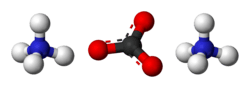 Ball-and-stick model of two ammonium cations and one carbonate anion