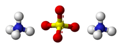 Ball-and-stick model of two ammonium cations and one sulfate anion