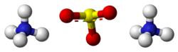 Ball-and-stick model of two ammonium cations and one sulfite anion