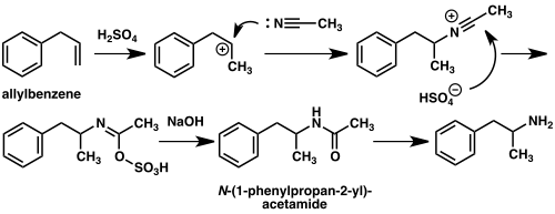 Diagram of amphetamine via Ritter synthesis