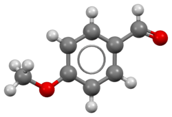 Ball-and-stick model of the anisaldehyde molecule