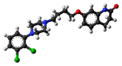 Ball-and-stick model of the aripiprazole molecule
