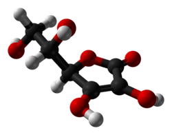 Ball-and-stick model of L-ascorbic acid