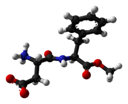 Ball-and-stick model of aspartame
