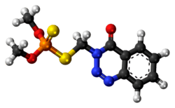 Ball-and-stick model of the azinphos-methyl molecule