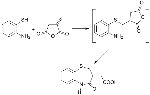 Bildung von Benzothiazepinessigsäure aus Itaconsäureanhydrid
