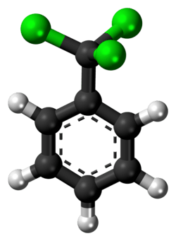 Ball-and-stick model of the benzotrichloride molecule