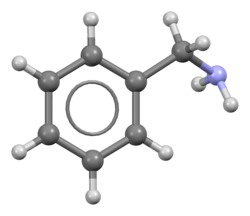 Space-filling model of the benzylamine molecule