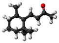 Ball-and-stick model of the beta-ionone molecule