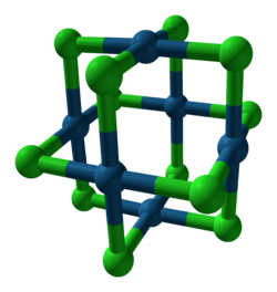 Ball-and-stick model of a Pt6Cl12 molecule in the beta polymorph of platinum(II) chloride