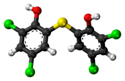 Ball-and-stick model of the bithionol molecule